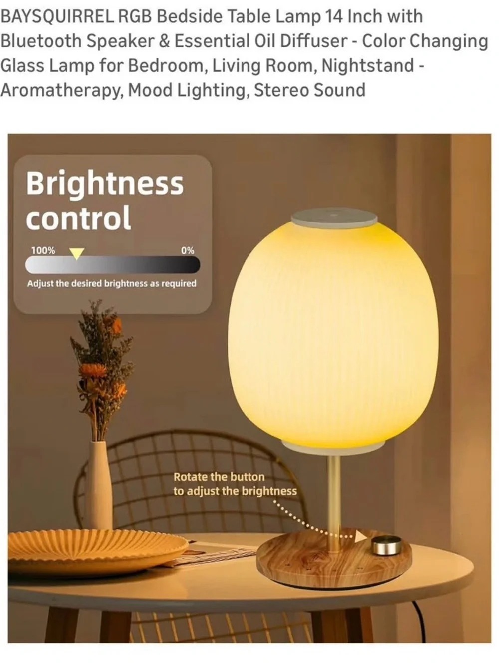 Table lamp Bluetooth speaker & essential oil diffuser color changing 14” NIOB